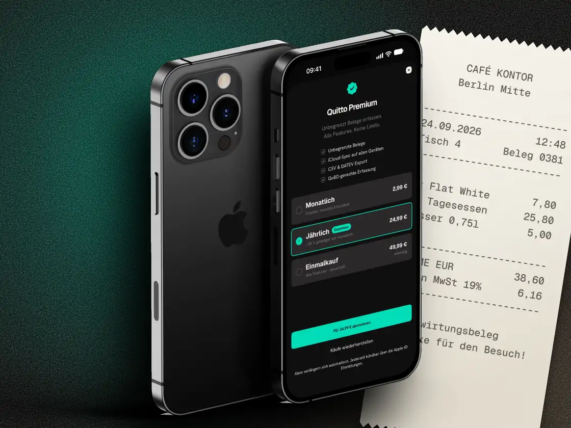 Quitto auf dem iPhone: die Preisauswahl mit monatlich, jährlich und einmalig.